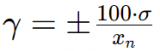 gamma = pm frac{100 cdot sigma}{x_n}