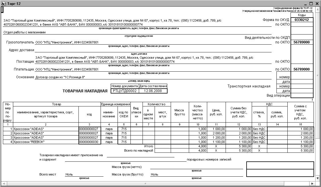 Товарная накладная ип образец