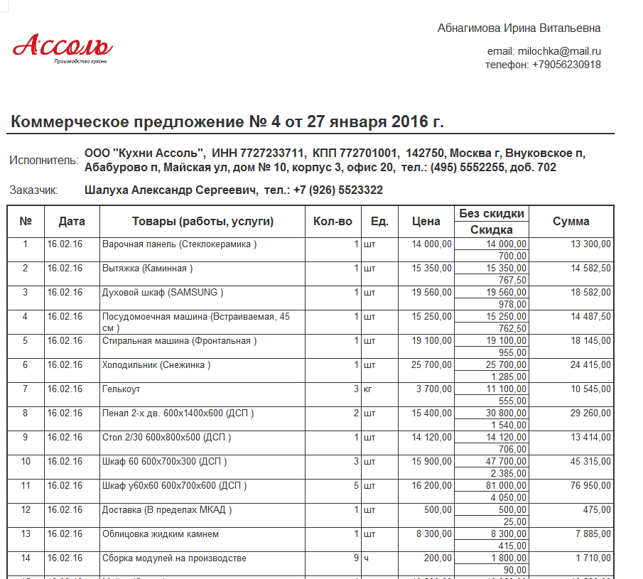 Коммерческое предложение образец excel