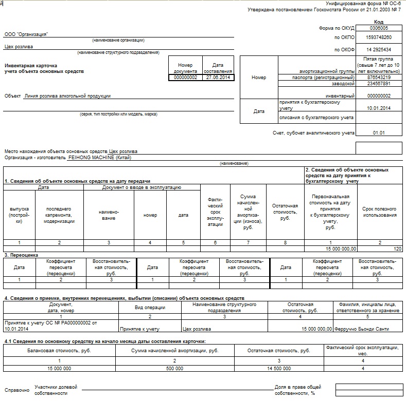 Образец заполнения ос 6 при продаже ос