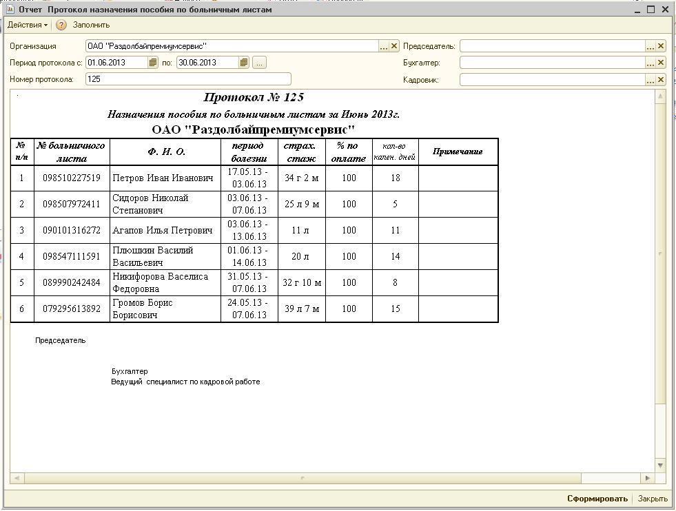 Протокол по больничному листу образец