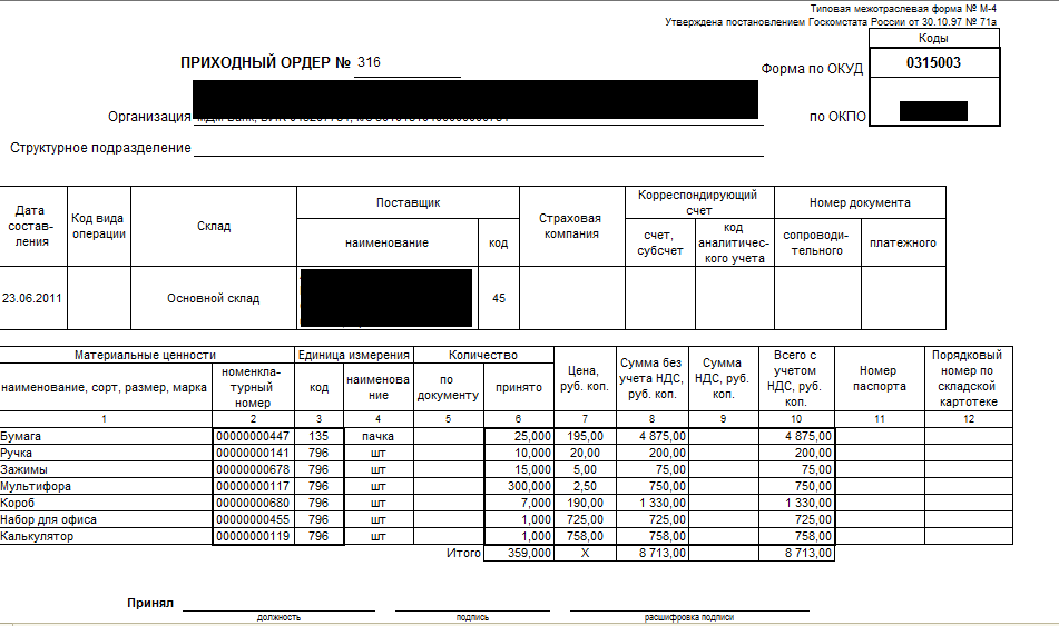 Форма м 4. Приходный складской ордер м-4. М-4 печатная форма. Приходный ордер м4 заполненный.