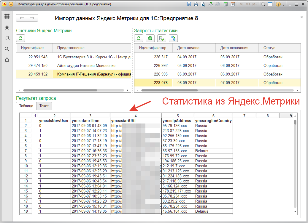 Импорт cтатистики Яндекс.Метрики в 1С