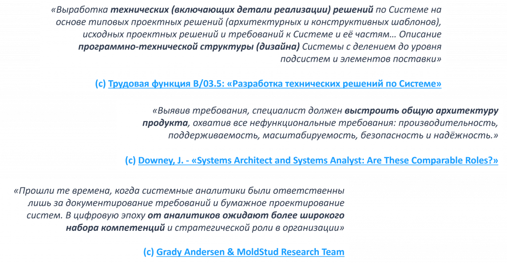 Цитаты из профстандарта и статей о роли системного аналитика